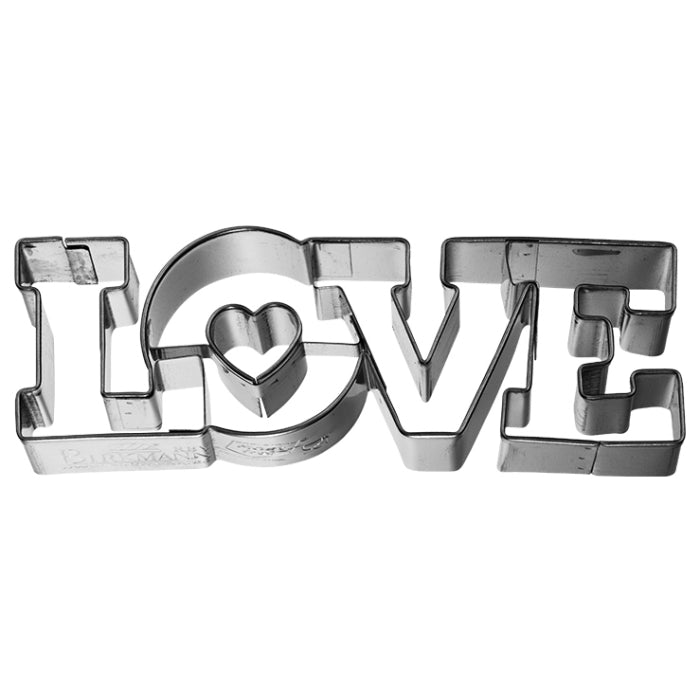 Ausstechform Love Schriftzug, 11 cm, Edelstahl, mit Innenprägung