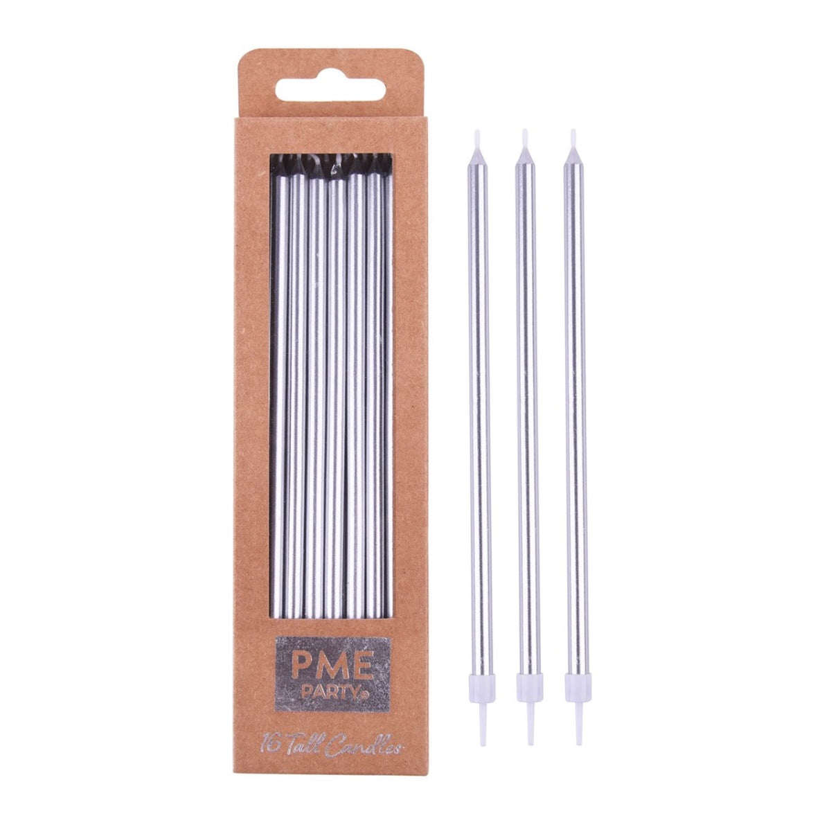 PME Kerzen silber extra hoch mit Halter pk/16