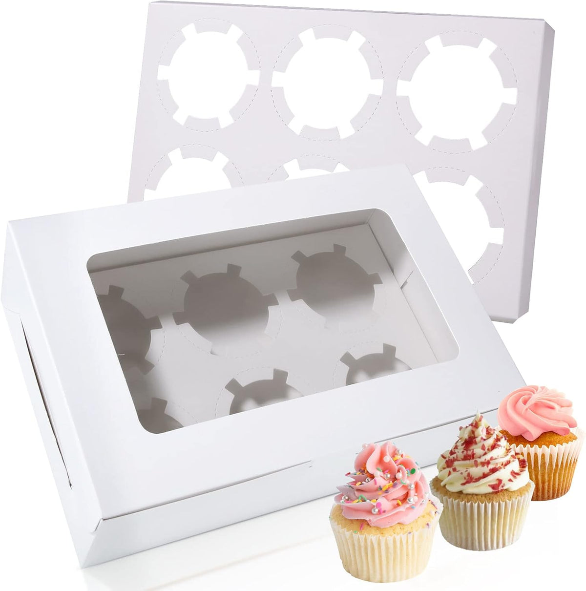 Cupcake Box 6er mit Inlay und Fenster - weiß