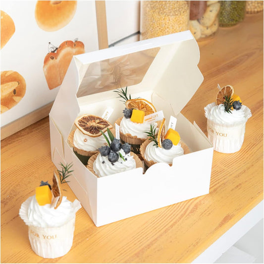Cupcake Box 4er mit Inlay und Fenster - weiß