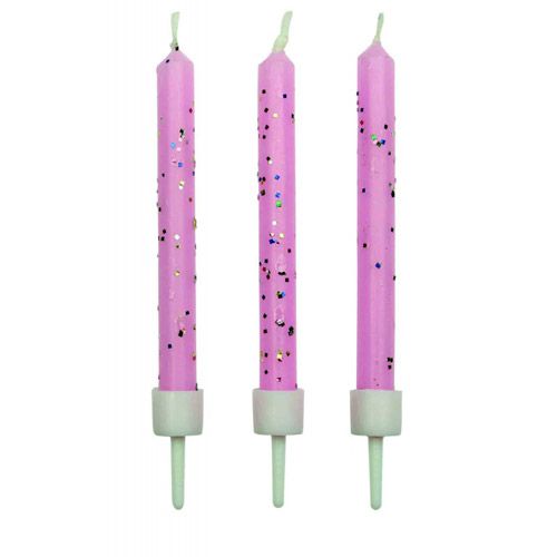 PME Kerzen Pink Glitter mit Haltern pk/10