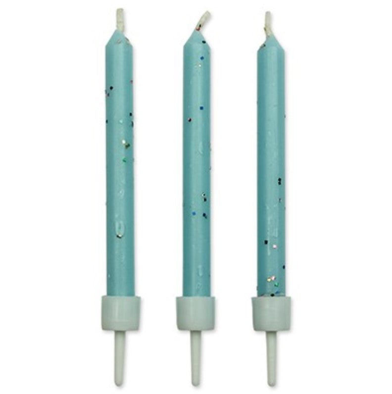 PME Kerzen blau glitzer mit Halter pk/10