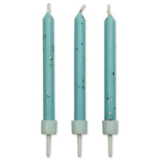 PME Kerzen blau glitzer mit Halter pk/10