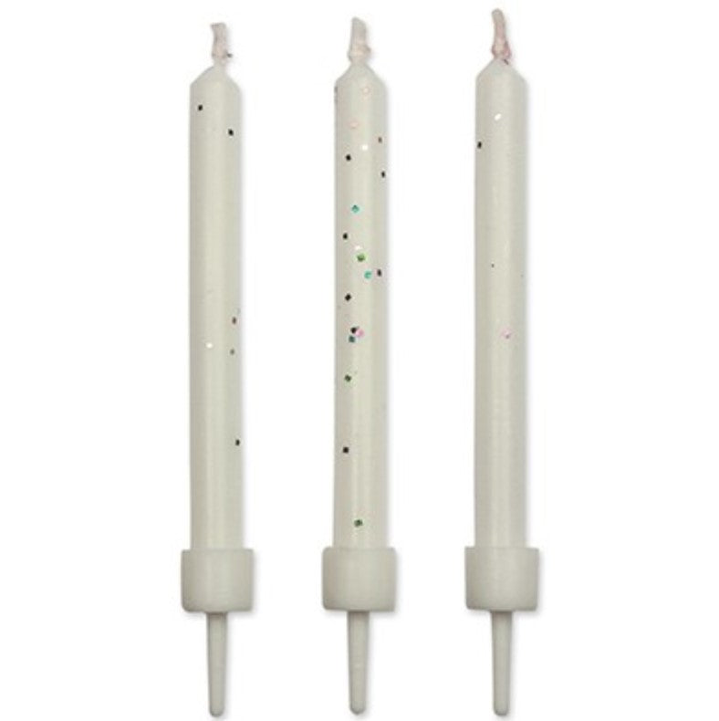 PME Kerzen weiß glitzer mit Halter pk/10