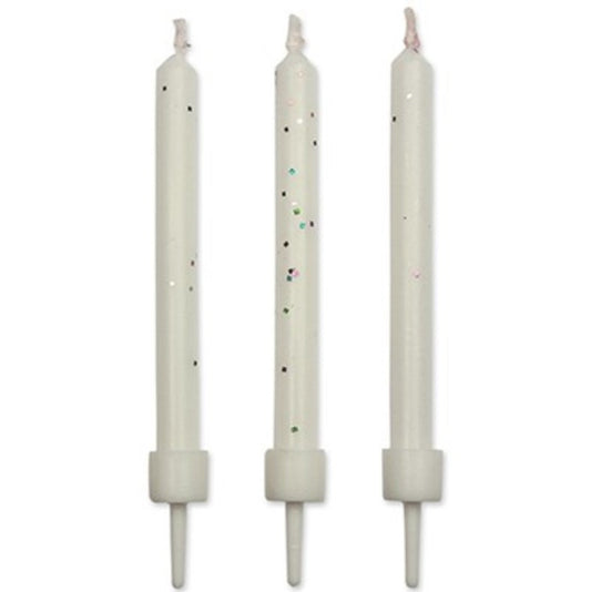 PME Kerzen weiß glitzer mit Halter pk/10