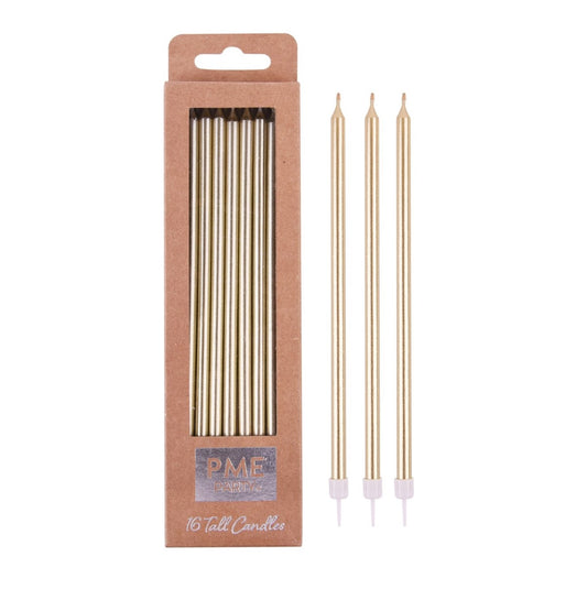 PME Kerzen gold extra hoch mit Halter pk/16