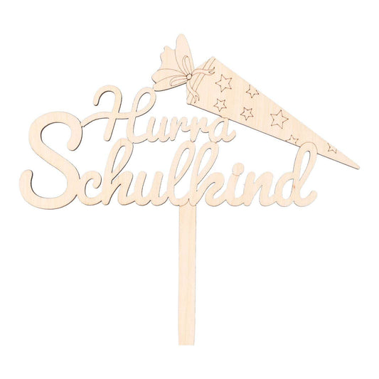 Cake Topper Hurra Schulkind Holz 152x130mm