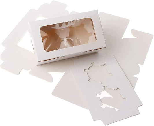 Cupcake Box 2er mit Inlay und Fenster - weiß