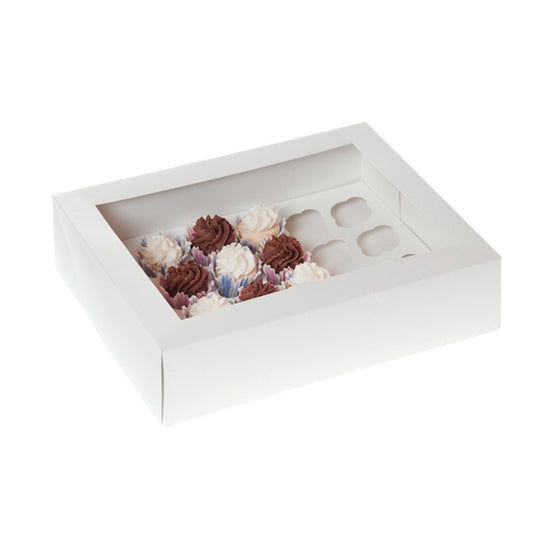 Cupcake Box 24er mini mit Inlay und Fenster - weiß Pk/2