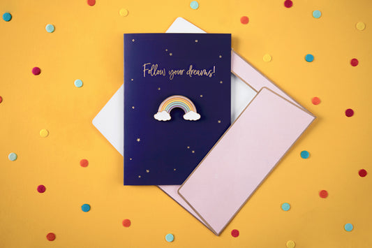 Karte mit Anstecker Regenbogen - 10,5x14,8cm