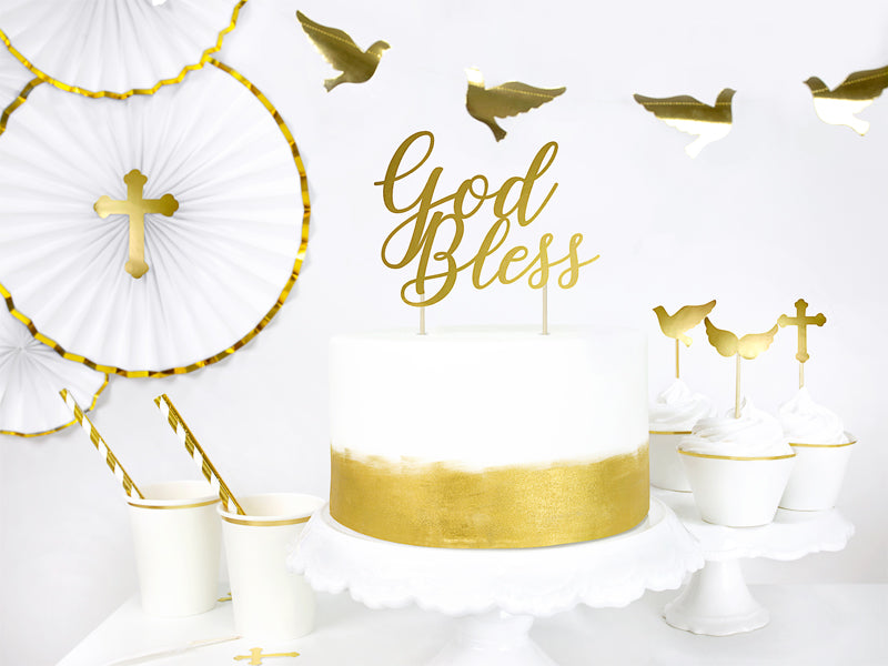 Cake Topper "God Bless", gold, 27,5cm