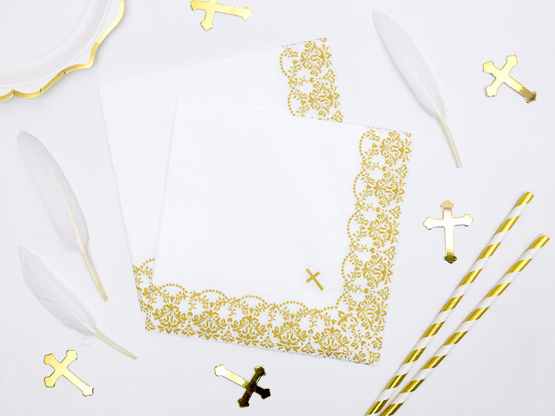 Servietten Kommunion mit Ornament, 33x33cm, gold