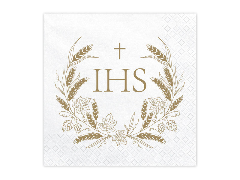 Servietten IHS, 33x33 cm, Gold / 12 Stk.