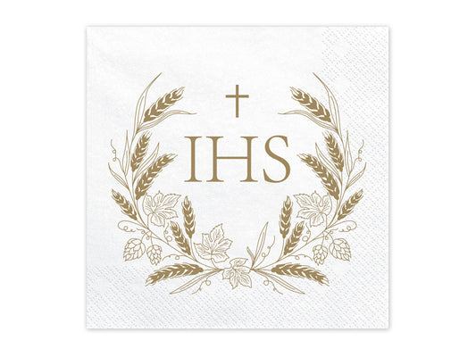 Servietten IHS, 33x33 cm, Gold / 12 Stk.