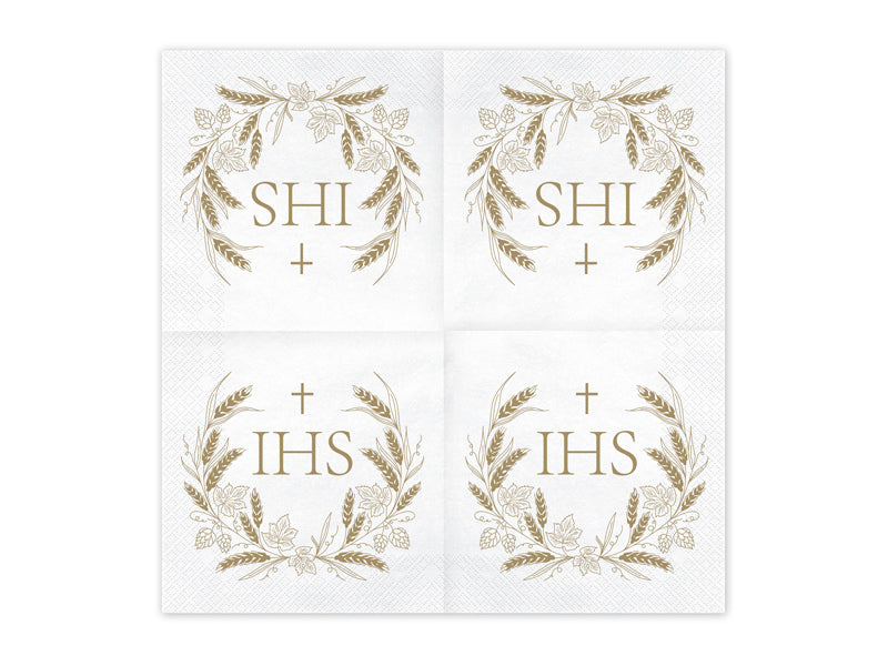 Servietten IHS, 33x33 cm, Gold / 12 Stk.