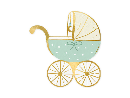 Papierservietten Kinderwagen tiffanyblau - 14x15 cm / 20Stk.
