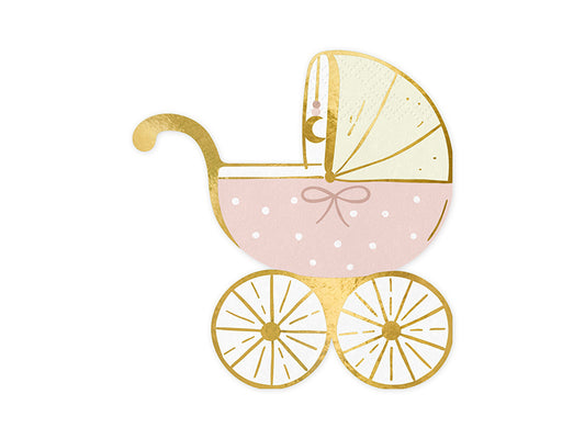 Papierservietten Kinderwagen hellrosa - 14x15 cm / 20Stk.