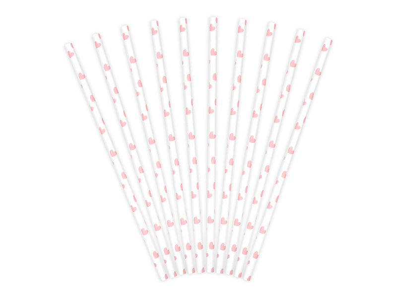 Papierstrohhalme rosa m Herzen - 19,5cm / 10Stk.