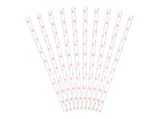 Papierstrohhalme rosa m Herzen - 19,5cm / 10Stk.