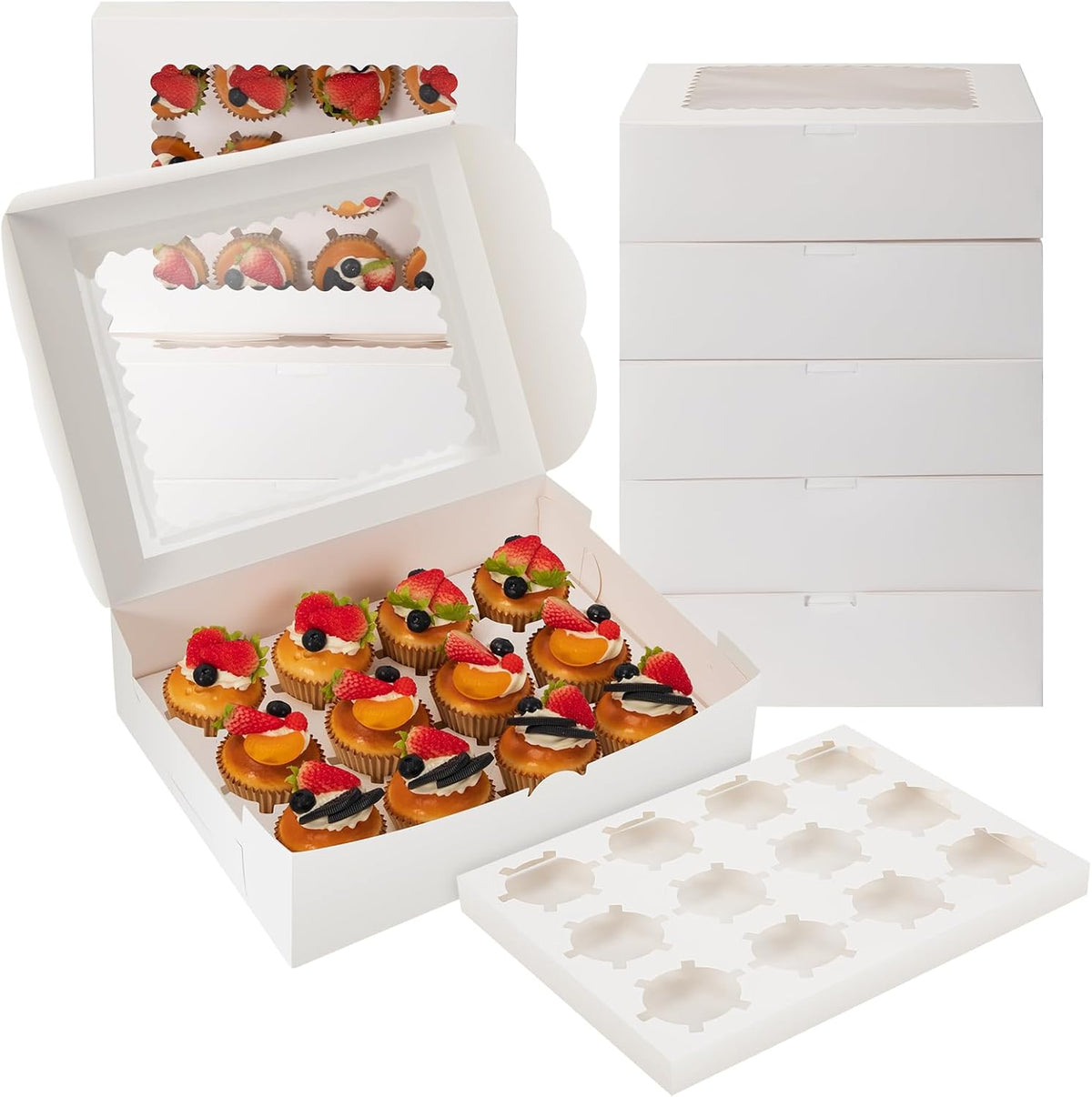 Cupcake Box 12er mit Inlay und Fenster - weiß