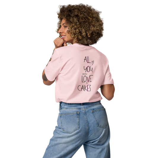 Unisex-Bio-Baumwoll-T-Shirt "All you need is love & cakes"