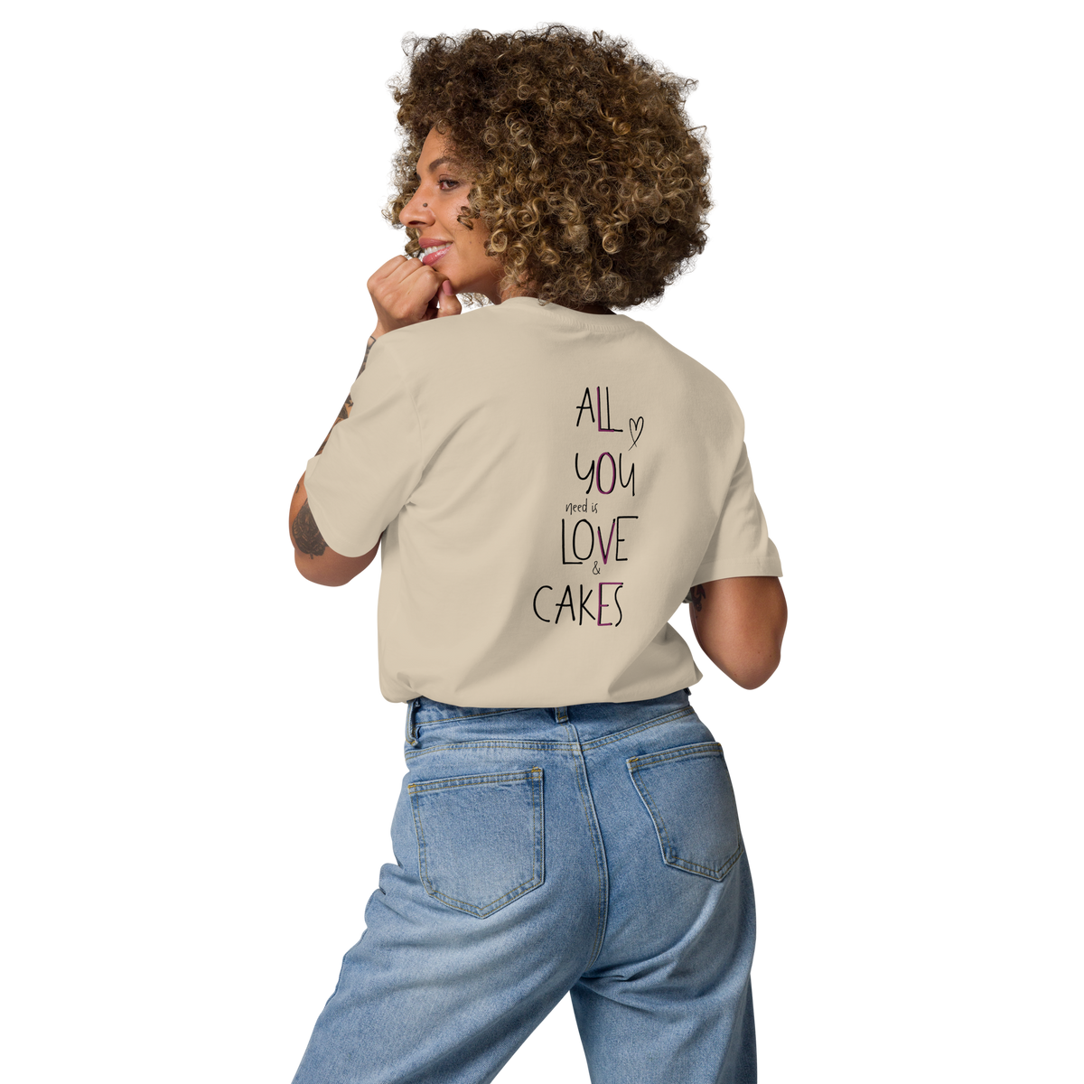 Unisex-Bio-Baumwoll-T-Shirt "All you need is love & cakes"
