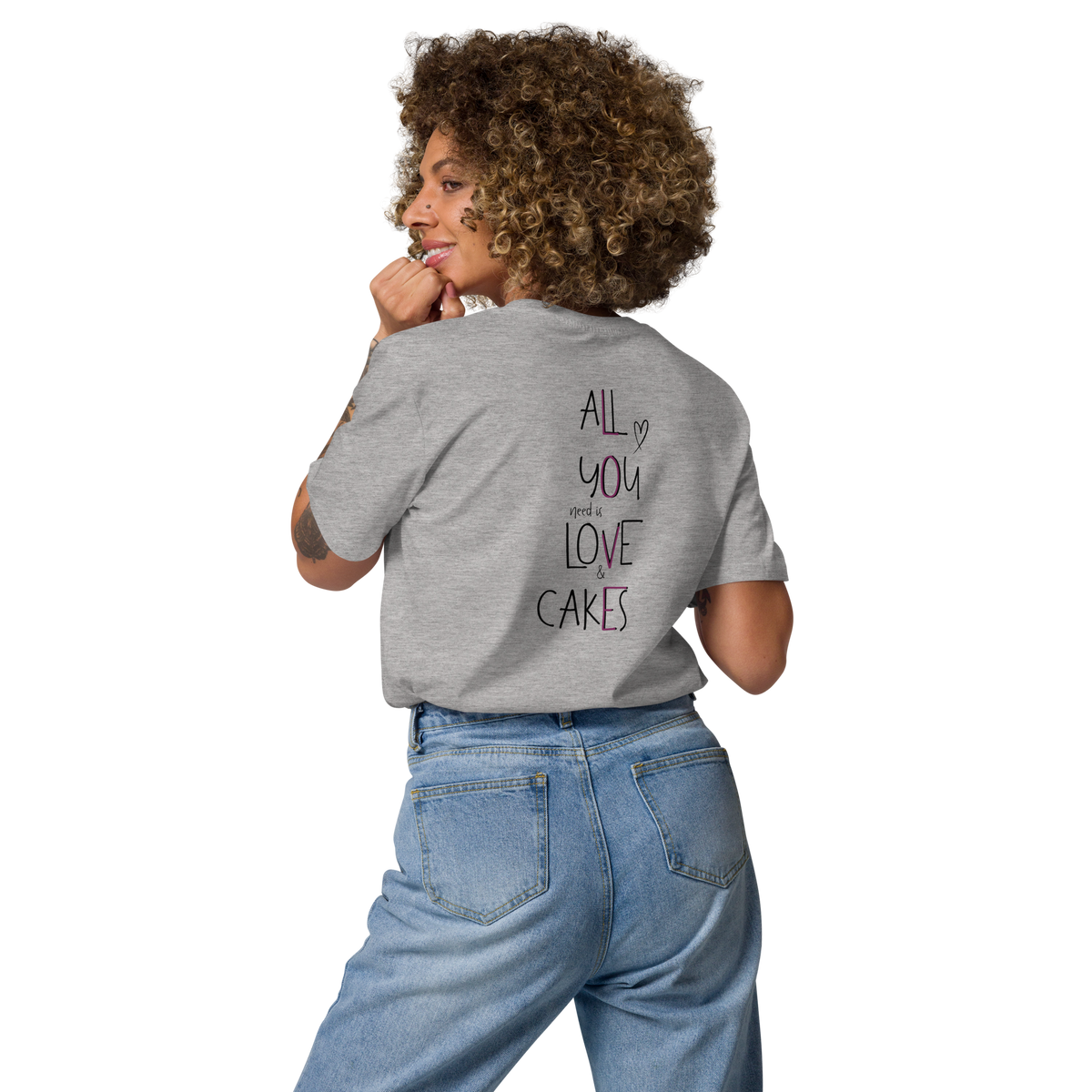 Unisex-Bio-Baumwoll-T-Shirt "All you need is love & cakes"