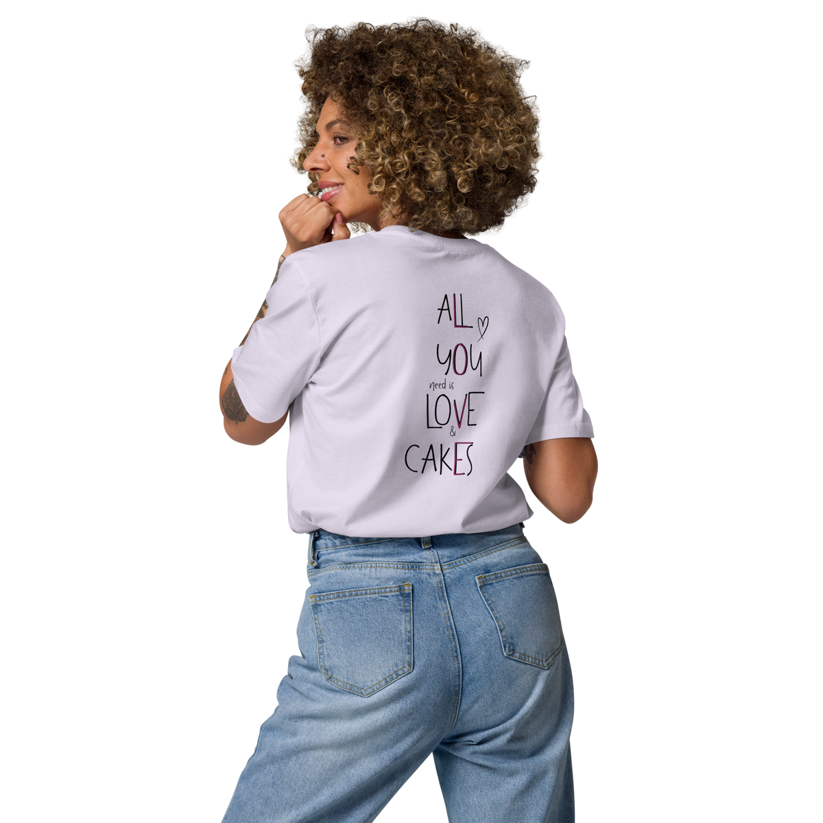 Unisex-Bio-Baumwoll-T-Shirt "All you need is love & cakes"
