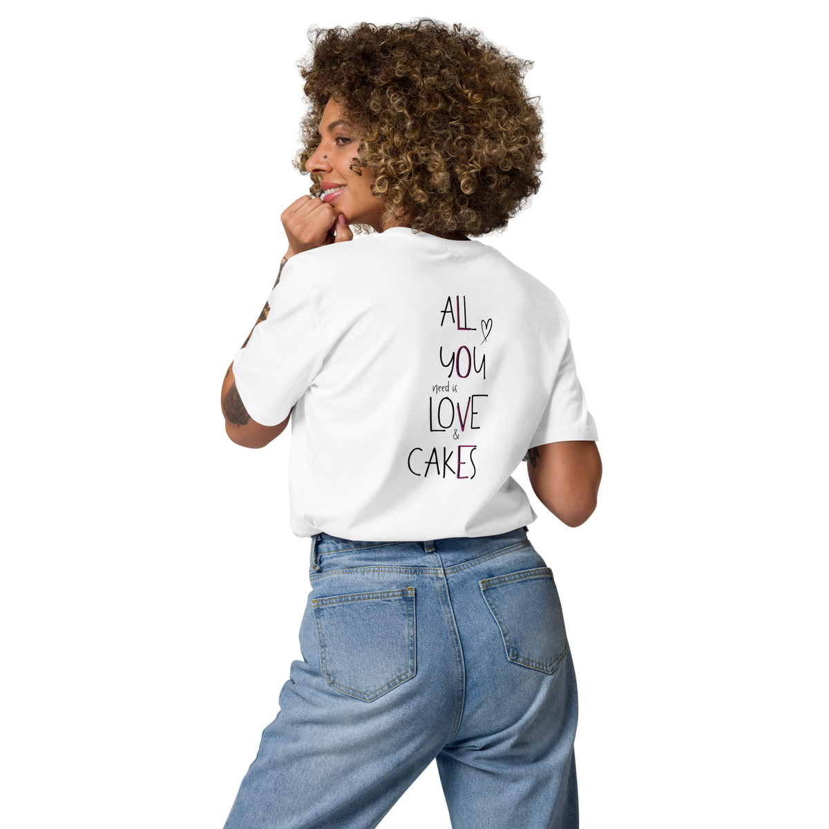 Unisex-Bio-Baumwoll-T-Shirt "All you need is love & cakes"